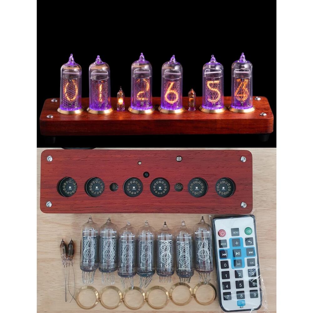 Nixie clock kit. 6 x 14 tubes. No soldering. Everything included. Wood case.